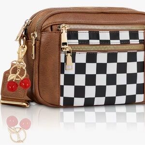 Checkered Crossbody Bag with Cherry Charm